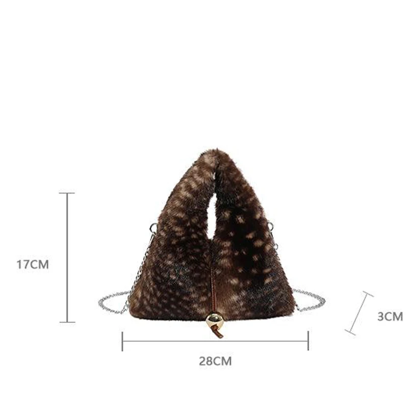 Плюшевая большая сумка, модная сумка-ведро с цветным принтом оленя, зимняя сумка-ведро из искусственного меха, корейский стиль, милый кошелек с цепочкой, сумка через плечо