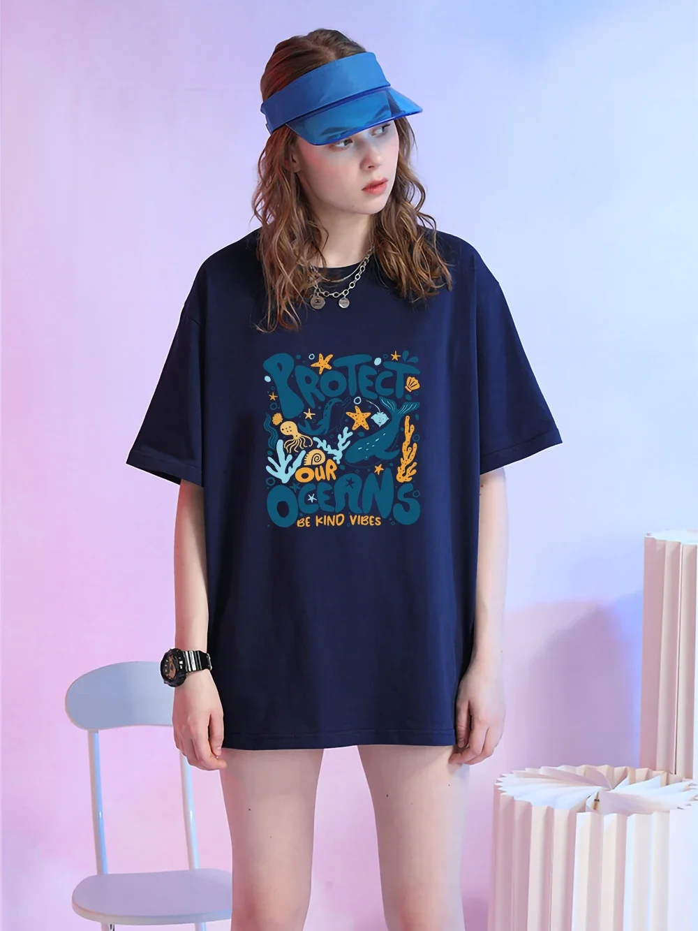 Schutz niedlichen Unterwasser tiere drucken T-Shirt Frauen Baumwolle lässig T-Shirt Mode Straße Kurzarm neue atmungsaktive T-Shirt