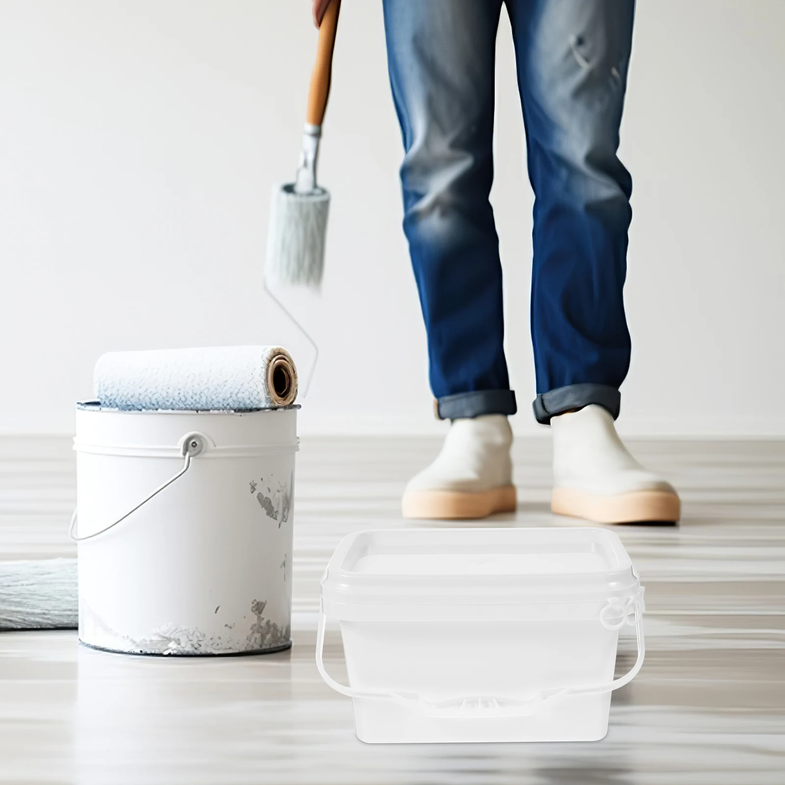 

2pcs 0.5 Gallon Paint Bucket 2L Rectangular Containers Wide Mouth Lid PP Material Storage Bins Portable Handling