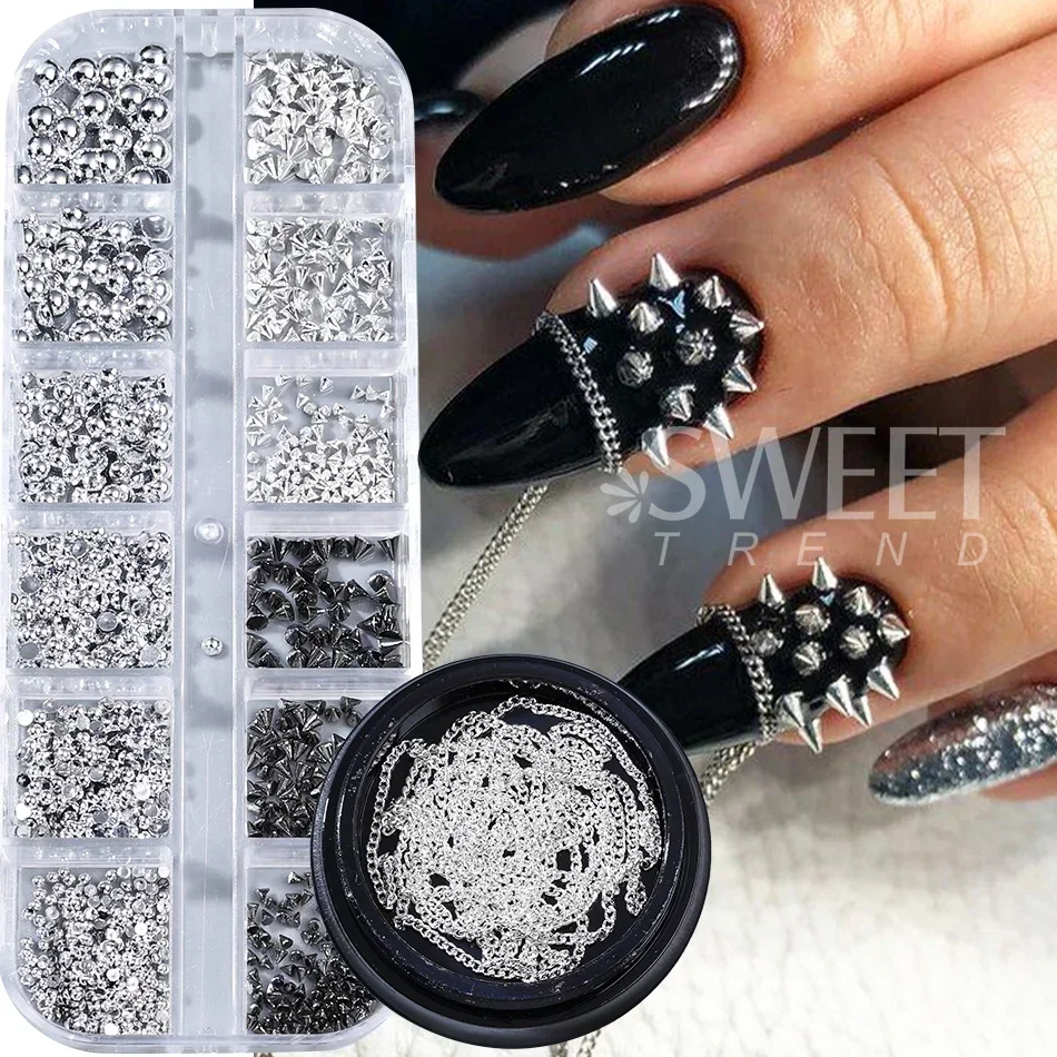 1/3 Stück Gemischte Gothic-Punk-Stil Nagelnieten Y2K Konische Nieten/Ketten/Perlen Nagelzubehör DIY Halloween Maniküre Deko – Detail 2