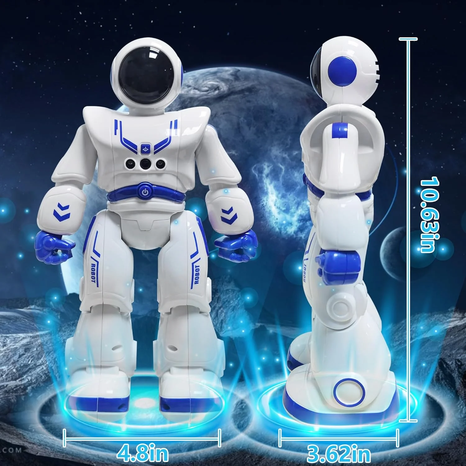 Intelligent Gesture-Sensing Programmable Interactive Robot (Blue) - with Led Lights/Usb Charging/Safety-Certified Material Blue