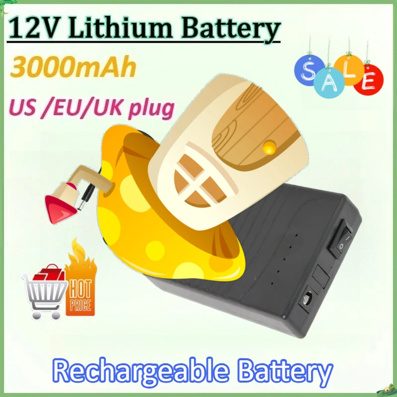 

New 12V 3000mAh Output Black Portable Rechargeable Lithium Battery for Camera LED Lights Speakers Walkie Talkies Audio Systems