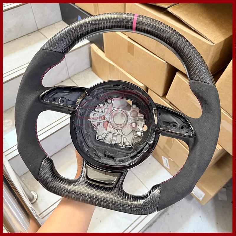 Pink striped carbon fiber steering wheel, high-quality carbon fiber, suitable for Audi A1 A7 A6 C7 RS5 RS6 RS7 2012-2018 models