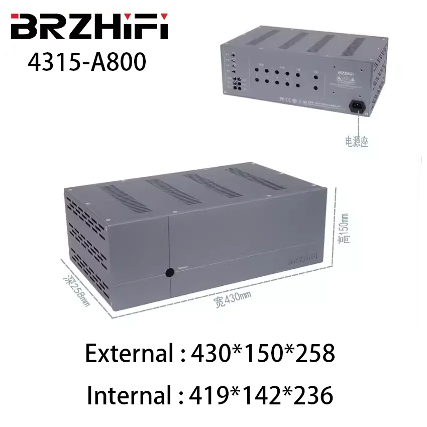 BRZHIFI Sound Amplifier Chassis Aluminum Enclosure 4315 A800 Durable Vent Home subwoofer Audio Hi-End Grey Post Amplifier Case