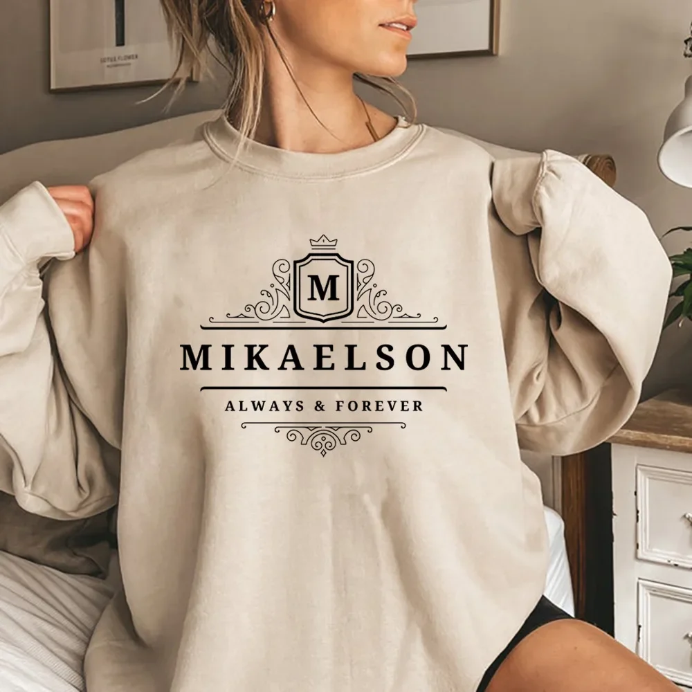 Autumn/winter Long Sleeve Polo Shirt Fleece-lined Crew Neck Top Mikaelson Always Forever Hoodies Sweatshirts