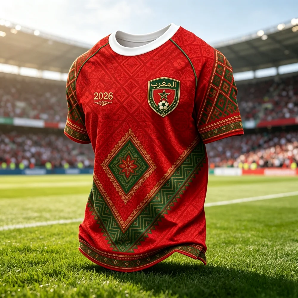NEW Morocco Red Ethnic Soccer Jersey 3D Print Comfort Breathable Short Sleeve Men Sports Fan Casual Tees Kids Family Matching