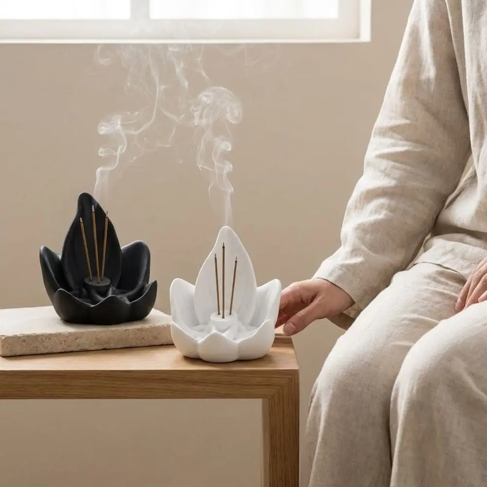 Zen Chinese Style Lotus Incense Burner 3 Hole Plastic Lotus Censer Holder 3D Printing Sleep Aid Incense Stick Burner Zen Space