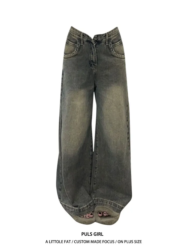 

High Waist Wide Leg Loose Fit Straight Cut Jeans Retro Washed Women's Autumn Winter Spring Casual High Waist Straight Leg Jeans