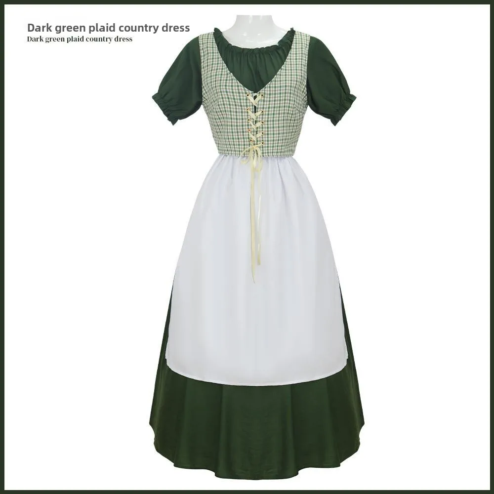 een Plaid Dr Stage Performance Costume loween Victorian Medieval Prairie Colony Women's Traditional Clothing