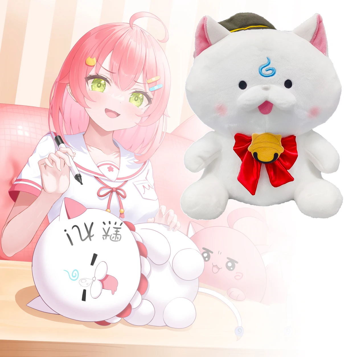 Stuffed Hololive Sakura Miko Mochi 30cm Cat Puppet Toys for Children Adults Animation Kawaii Neko White Cats Pillow Cotton Dolls