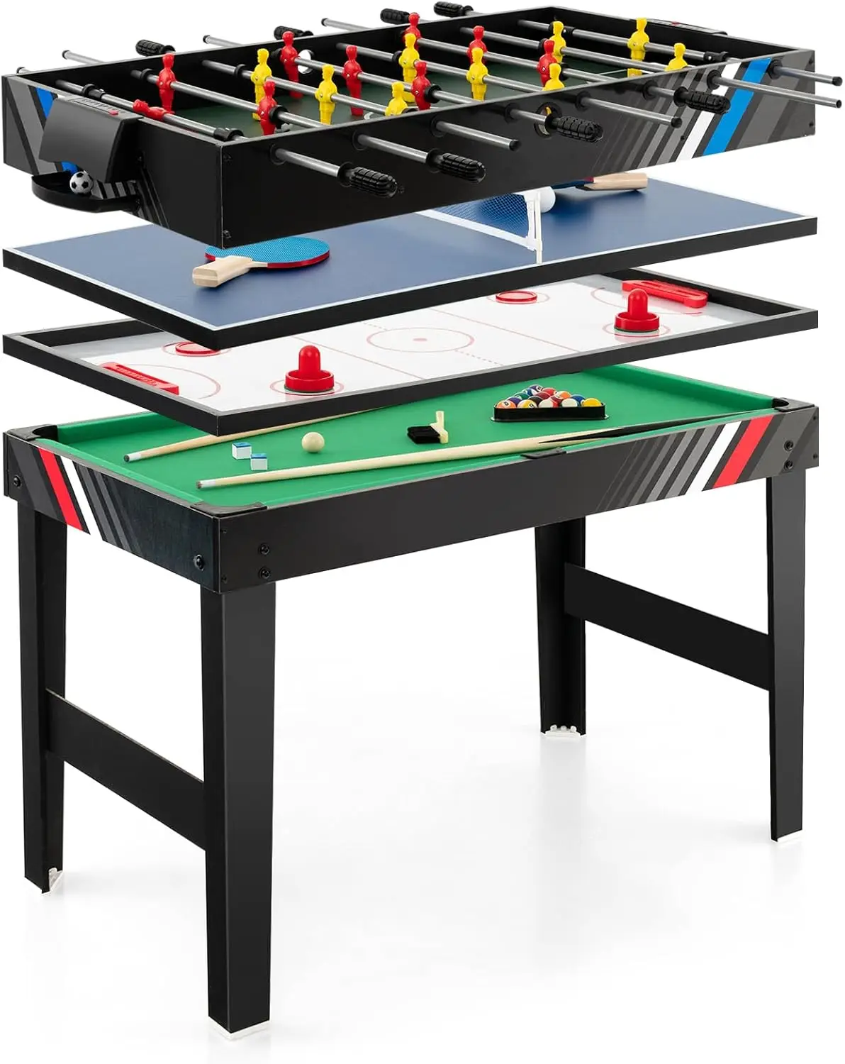 49" Multi Game Table, 4 in 1 Game Table with Foosball Table, Pool Billiards, Air Hockey & Table Tennis, Complete Combination