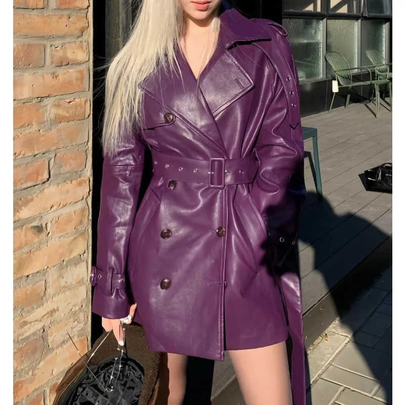 الخريف والشتاء مزاجه الجديد موسى الملكي كبار اجتماعي عادية مزدوجة الصدر تصميم بولو طوق سترة جلدية النساء #3