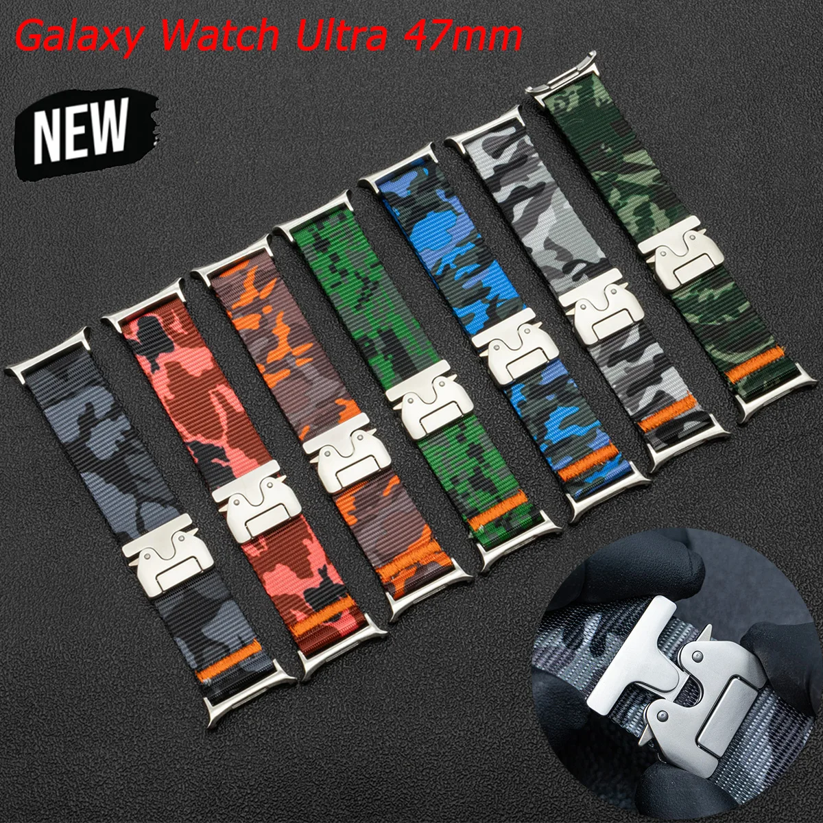 

Спортивный нейлоновый ремешок для Samsung Galaxy Watch Ultra 47 мм, камуфляжный водостойкий мужской носимый браслет Galaxy Watch Ultra Strap