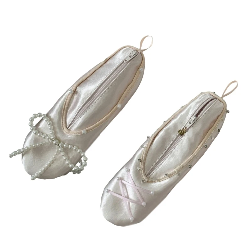 Spacious Dance Shoe Design Makeup Bag With Handcrafted Ribbon Tie