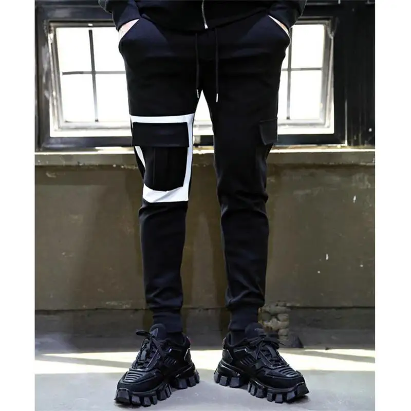 Men's Asymmetric Leggings Korean Version Large Size Tide Brand Stitching Large Pocket Lace Up Fashion Sports Casual Pants