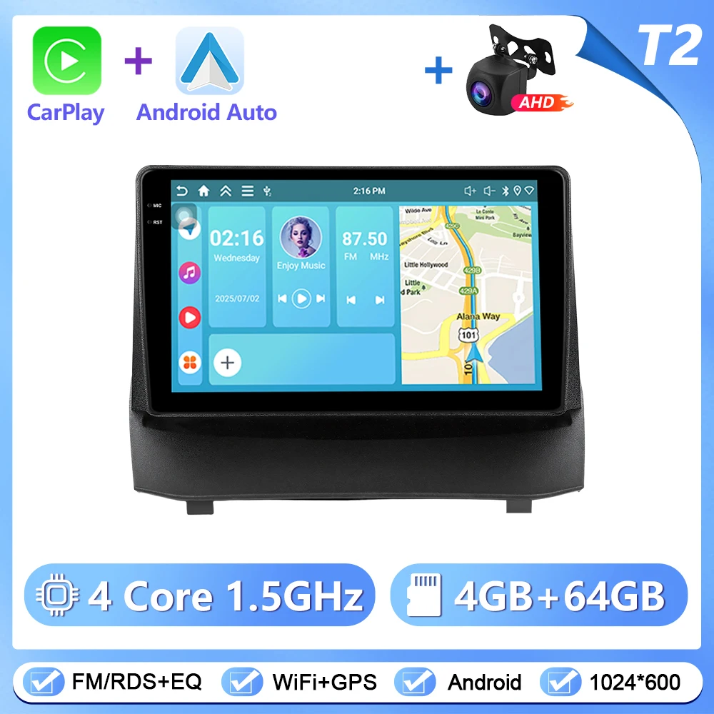 Podofo Draadloze CarPlay Android Auto Autoradio voor Ford Fiesta 2009-2014 Intelligent Autosysteem 6 + 128G WIFI GPS Autostereo