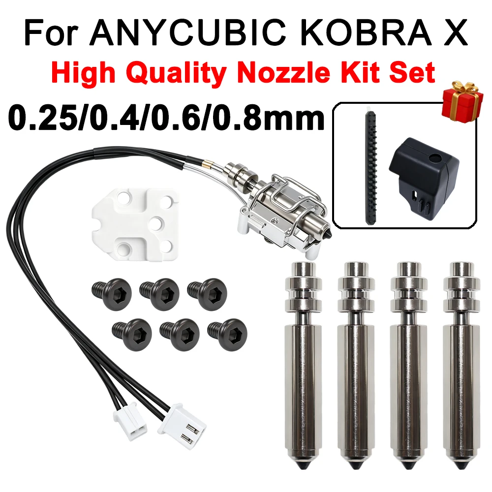 

For Anycubic Kobra X Heating Assembly Heater Thermistor 0.25 0.4 0.6 0.8 Toolhead Kobra X Nozzle kit 3D Printer Accessories