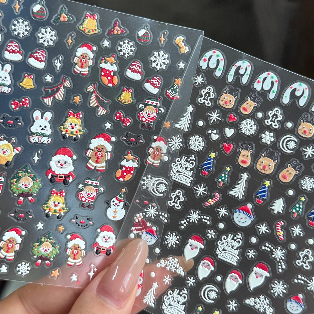 

1Pcs 5D Cartoon Christmas Nail Sticker Relief Design Santa Claus Snowflakes Elk Xmas Nail Decals Winter Chrismas Nail Slider Dec