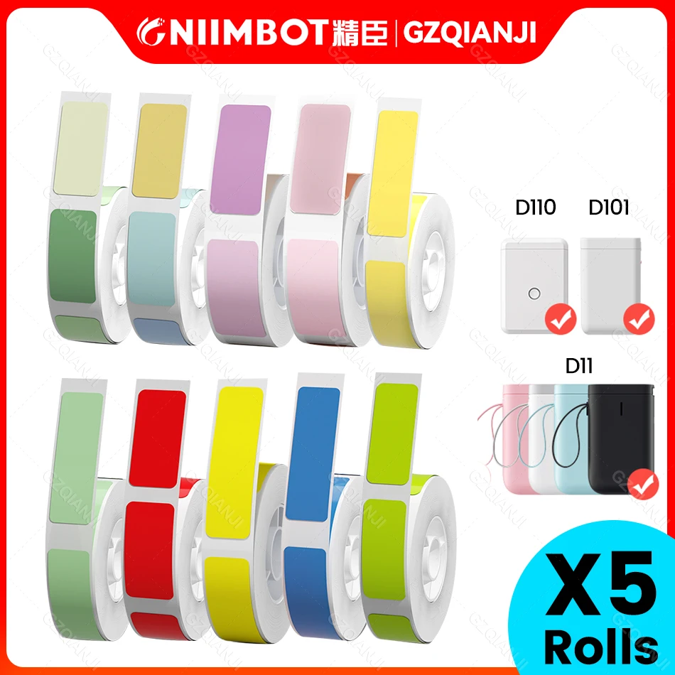 

5 Rolls Niimbot D11 D110 D101 Waterproof Anti-Oil Tear-Resistant Price Label Pure Color Scratch-Resistant Label Print Paper Roll