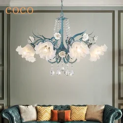 Modern Glass Flower Chandeliers Traditional Shop Villa Hanging Lamps  Living Room Bedroom Pendant Lights for Room Decor Lustre