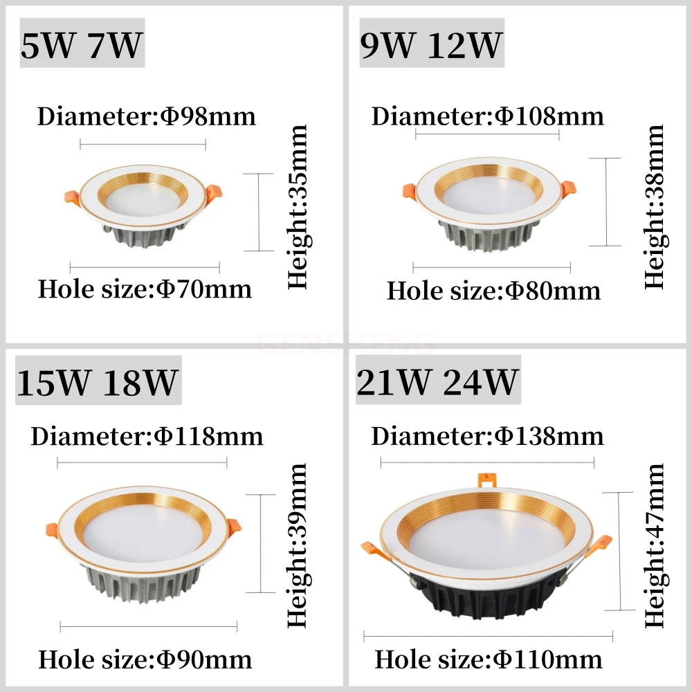 Spot lumineux LED encastrable pour le plafond, éclairage d\'intérieur, lumière à intensité réglable, idéal pour un salon ou une cuisine, 7/12/18/24 W