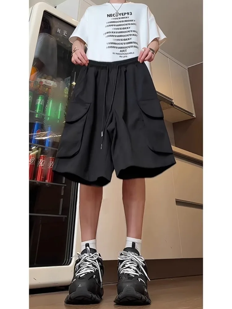 

Bla Cotton Workwear orts Men's Summer American Hip Hop Pants Straight Leg mid Waist Low Elastici Regular Fit ort Length