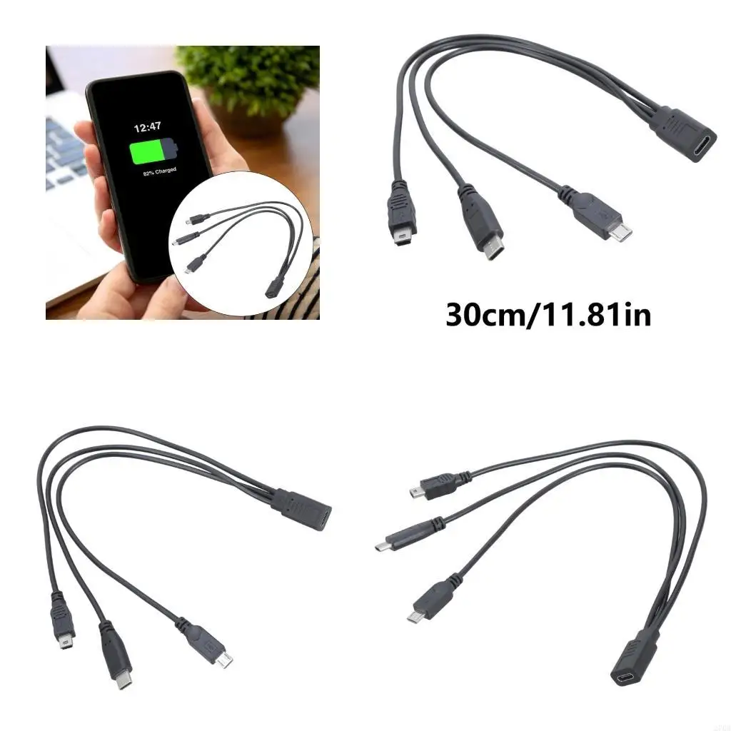 Type C Female to Type C Cable Cord For Phones Tablets 30cm Length