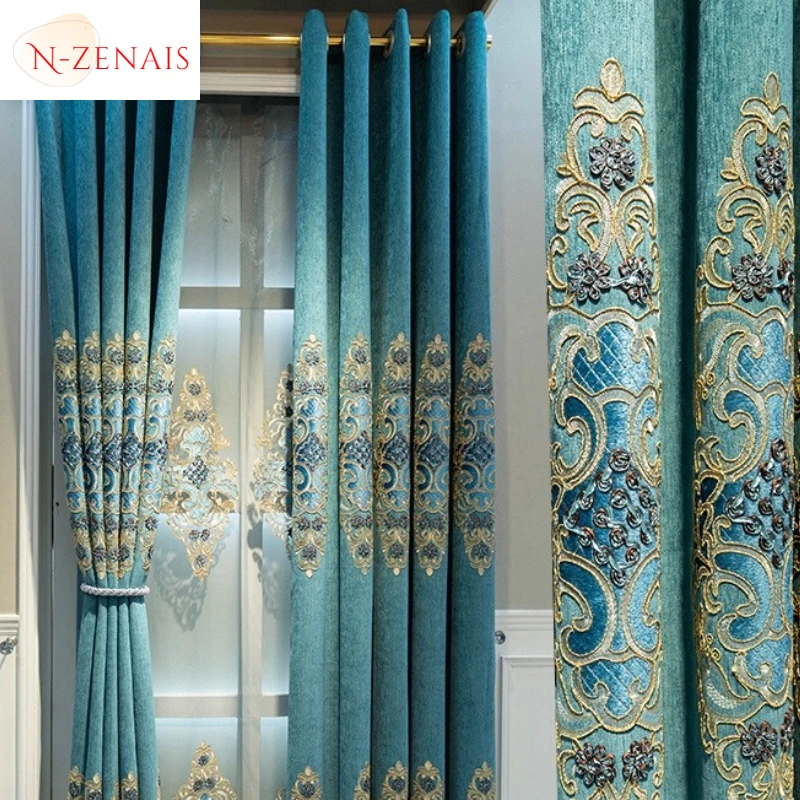 

Custom Size！！European High-end Chenille Embroidered Water-soluble Hollowed-out Luxury Curtains for Living Dining Room Bedroom