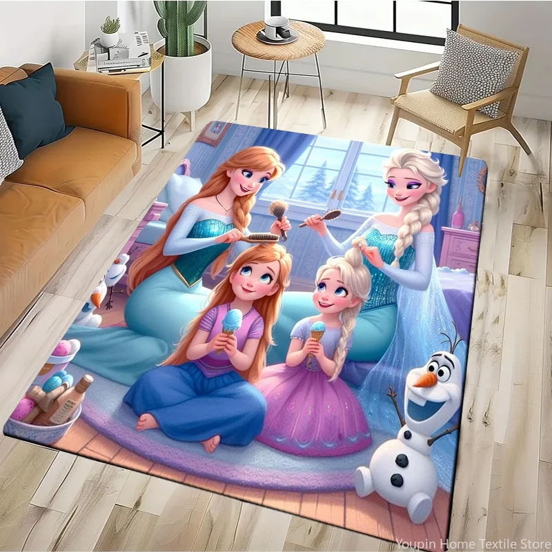 

3D Frozen Cartoon Elsa Anna Princess Girl Carpet Rug for Bedroom Living Room Home Sofa Decoration,kids Decor Non-slip Floor Mat