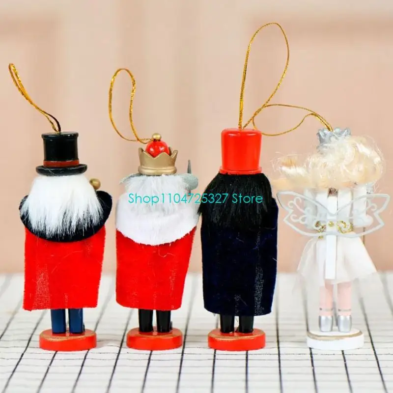 D8KF 4PCS Mouse Princess Nutcrackers Christmas Ornament Party Wooden Hanging Decors