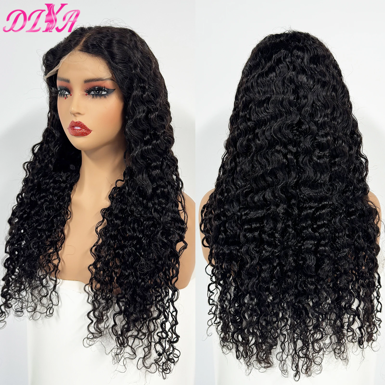 28inch 5x5 Real HD Lace Water Wave Human Hair Wigs 300% Density Glueless Wigs Deep Curly Human Hair Wigs for Black Women