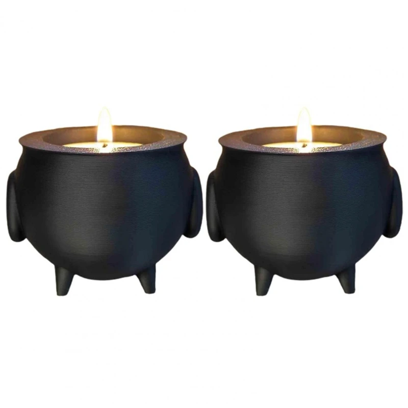 Cauldron Tea Light Holder Halloween Spooky 3D Printed Black Witch Jar Candle Holder Festival Partys Desktop Decoration