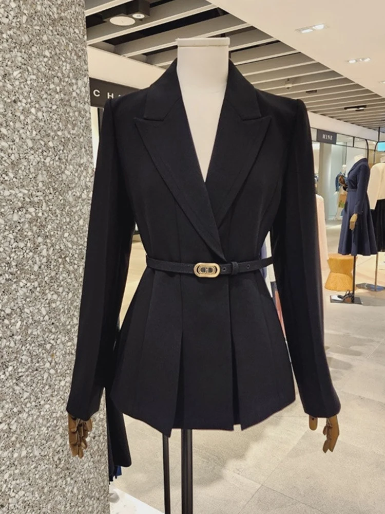 

Ele White Women's Suit Jaet 2024 Spring Autumn New Faion Design Waist-Cinching Detail Pure Polyester Fiber Long Sve