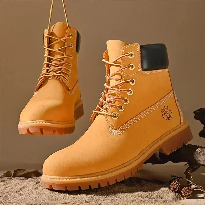 

Boots Men High Top Boots High Quality Women Leather Shoes Fashion Outdoor Sneakers Men Lace Up Non-Slip Ankle Boots for Couple