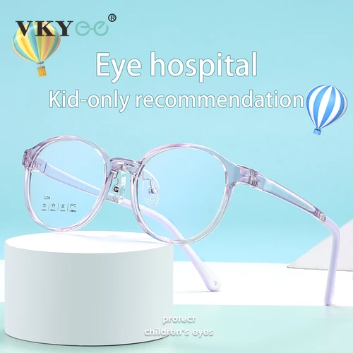 Imagen 2 del producto VICKY-gafas ultraligeras TR para niños, montura redonda de silicona suave, gafas para miopía, prescripción personalizable con luz azul