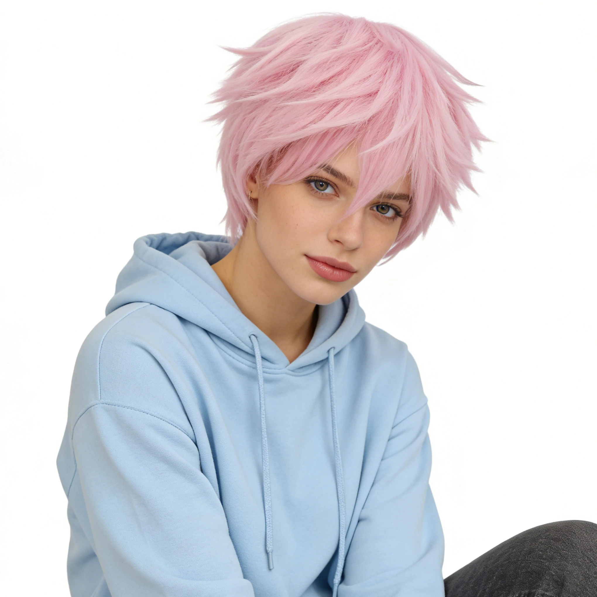 

Unisex Fashion Spiky Layered Short Anime Cosplay Wig for Men and Women (Hot Pink)