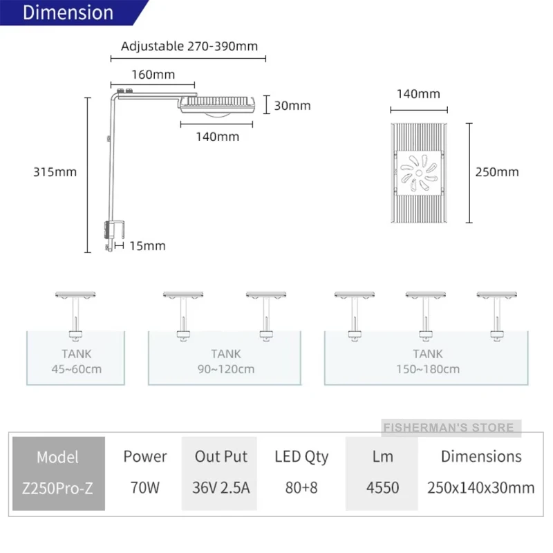 WEEK AQUA Z250Pro Spotlight RGB UV Full Spectrum Intelligent APP Control Sunrise And Sunset Led Aquarium Light For Fish Tank