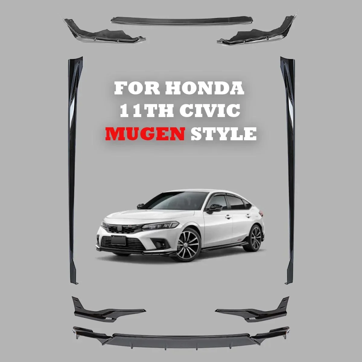 ABS Plastic Front Rear Bumper Lip Diffuser Plastic Side Skirt For Honda Civic 11th Gen 2022 2023 Mugen Style Body Kit