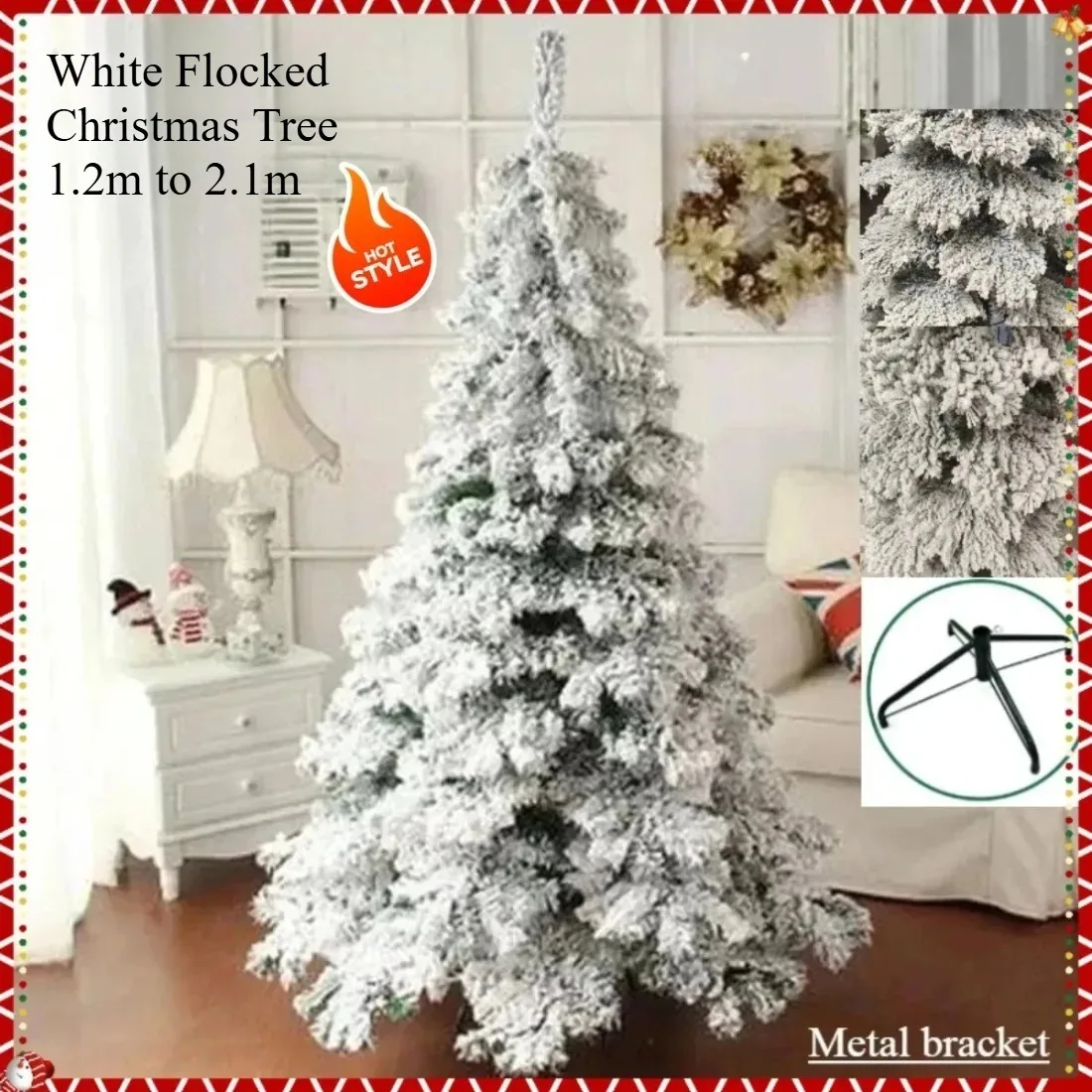 

Simulation Christmas Tree PVC Encrypted Luxury White Flocked Christmas Tree 1.2m to 2.1m Christmas Family Atmosphere Decoration