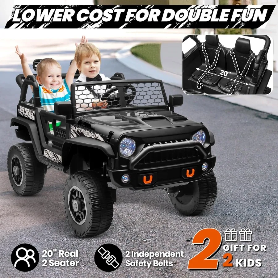 Brinquedos de passeio de 24 V para crianças grandes, passeio de 2 lugares em carros com 4WD/2WD comutável, assento de 20 ''de largura, passeio em caminhão com controle remoto, 4