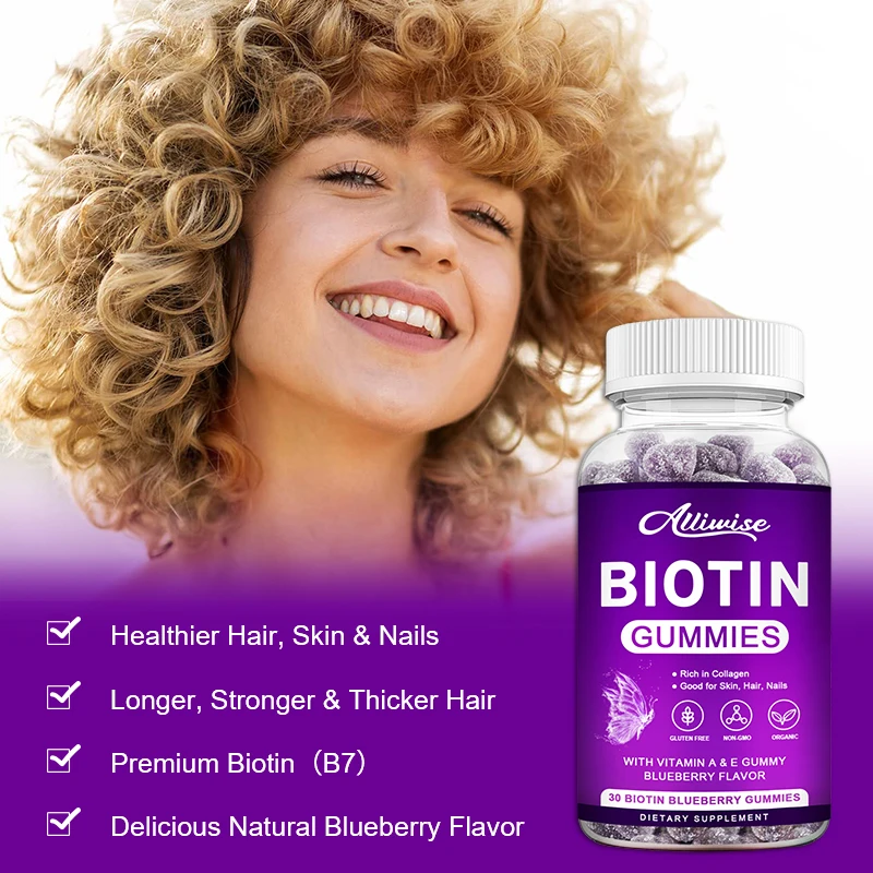 Alliwise Biotin Gummies for Hair Growth with Vitamin A E Vitamin Gummy Health Nail Skin Biotin and Collagen Supplement