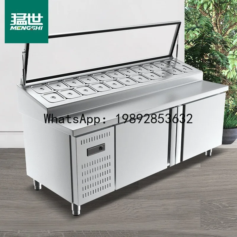 Fruit salad display cabinet slotted salad table commercial refrigerated refrigerator cold drink milk tea workbench