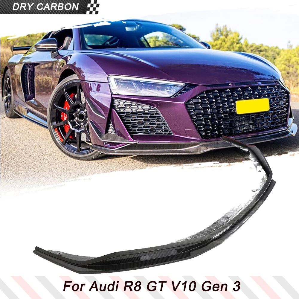 Dry Carbon Car Front Bumper Lip Spoiler for Audi R8 V10 GT Performance Coupe 2023 Gen 3 Car Racing Body Kit Guard Chin Splitters