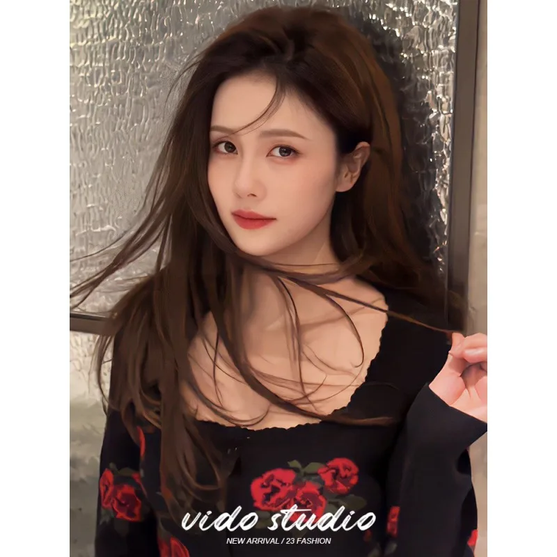

Women Clothes Spring Autumn Fashion Korean Button Printing Ladies Sweater All-match Appear Thin Retro Fashion Long Sleeve Cardig