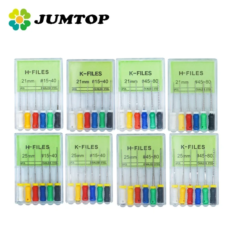 

JUMTOP 6Pcs/Box Dental H Files 21mm/25mm Stainless Steel Endodontic Root Canal Files Hand Use Files Dentist Treatment Tools