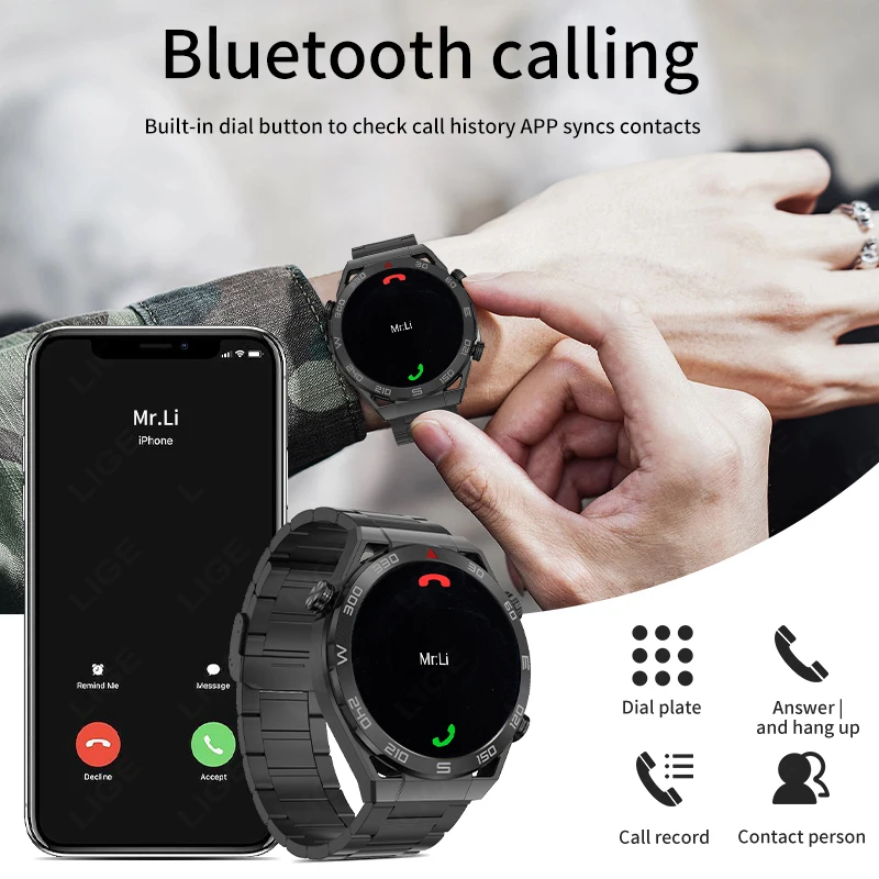 LIGE New NFC ECG+PPG Bluetooth Call Smartwatch GPS Tracker Motion Bracelet Fitness For Huawei Watches Ultimate Smart Watch Men