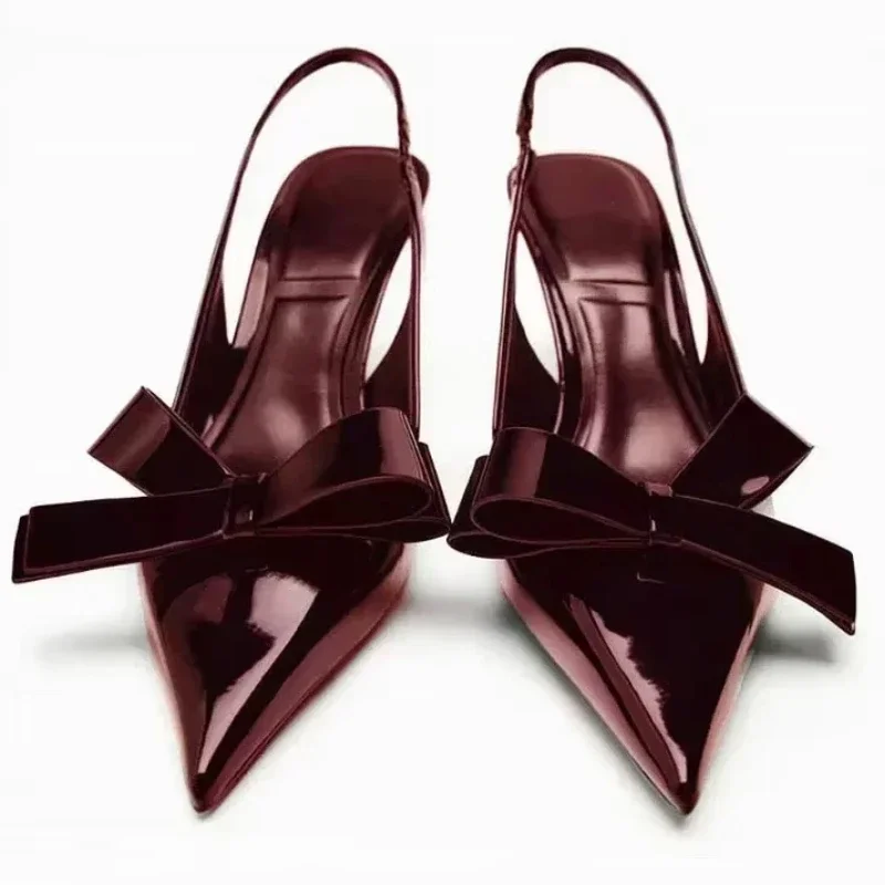 

Butterfly-knot Designer Pointed Toe Heeled Sandals Women Back Strap Thin Heels Banquet Dress Shoes Women Pumps Zapatos De Mujer