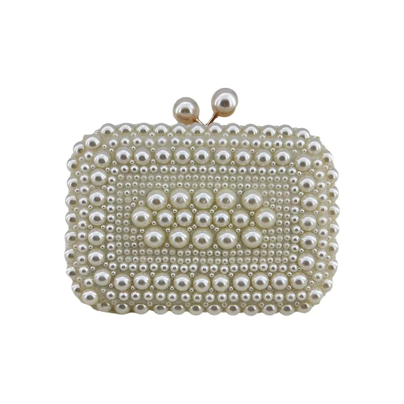 

Fashion Elegant Women White Beige Luxury Special Crystals Beaded Pearl Evening Clutch Bags Wedding Party Handbag Beaded
