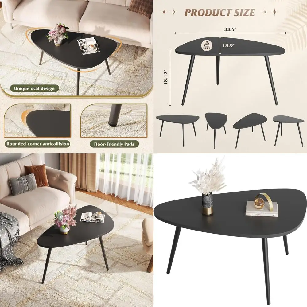 

Black Modern Oval Coffee Table for Living Room and Home Office, Compact Size, Easy Assembly