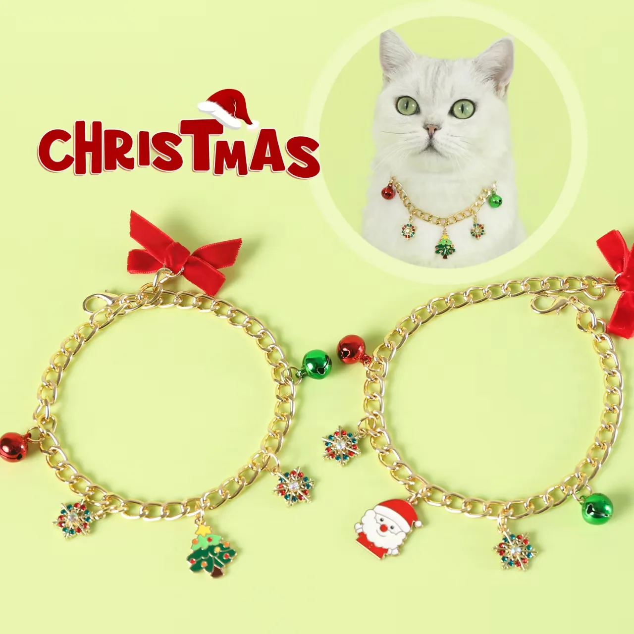 Christmas Chihuahua Dog Accessories for Cat Neck Bell Wear Fancy Pet Necklace Adjustable Cosplay Small Medium Puppy Collar